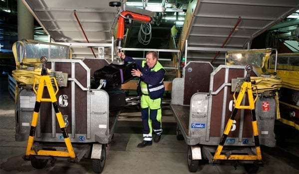 Airport Loading from chute  to open Cart2 2 Materials 